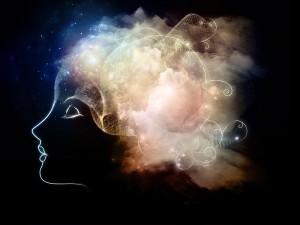 Universal Mind series. Backdrop of human head and fractal clouds to complement your design on the subject of mind, dreams, thinking, consciousness and imagination